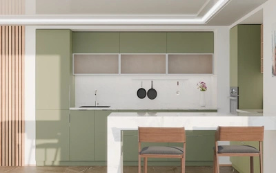 Угловая кухня Вирел 3 × 2 м, фасады AGT Olive Green 3097, вид спереди