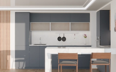 Угловая кухня Вирел 3 × 2 м, фасады AGT Sky Blue 3091, вид спереди