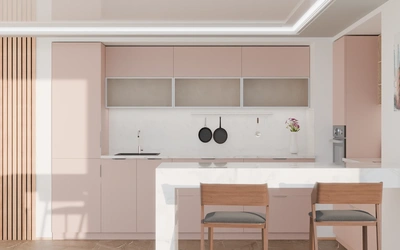 Угловая кухня Вирел 3 × 2 м, фасады AGT Sakura Pink 3114, вид спереди