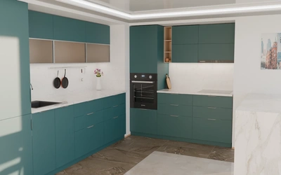 Угловая кухня Вирел 3 × 2 м, фасады AGT Glamorous Pacific 3029, вид слева