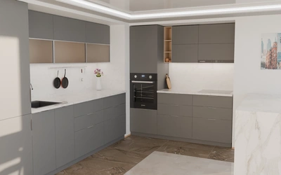 Угловая кухня Вирел 3 × 2 м, фасады AGT Royal Grey 3022, вид слева