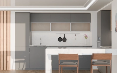 Угловая кухня Вирел 3 × 2 м, фасады AGT Royal Grey 3022, вид спереди