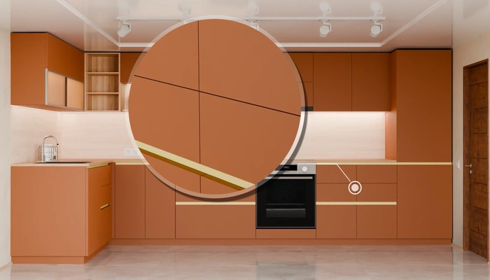 Угловая кухня Астин 4,2 × 2 м с фасадами AGT Tobac 3092, детали фурнитуры