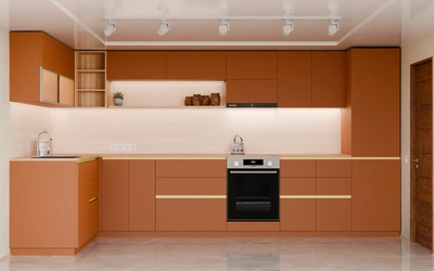 Угловая кухня Астин 4,2 × 2 м, фасады AGT Tobac 3092, вид спереди