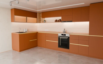 Угловая кухня Астин 4,2 × 2 м, фасады AGT Tobac 3092, вид справа