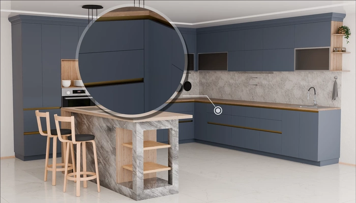 Кухня «Велия» 4,6 × 4 м в цвете тёмно-голубой / Sky Blue 3091: фурнитура