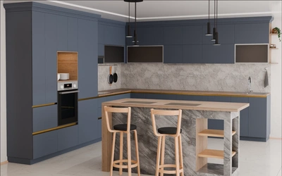 Кухня «Велия» 4,6 × 4 м в цвете тёмно-голубой / Sky Blue 3091 ракурс 3