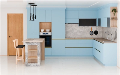 Кухня «Велия» 4,6 × 4 м в цвете океанский синий / AGT Ocean Blue 736 ракурс 2