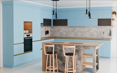 Кухня «Велия» 4,6 × 4 м в цвете океанский синий / AGT Ocean Blue 736 ракурс 3