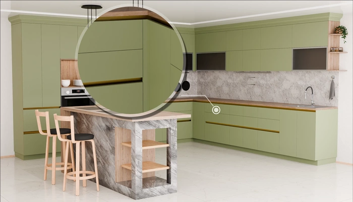 Кухня «Велия» 4,6 × 4 м в цвете оливковый зелёный / Olive Green 3097: фурнитура