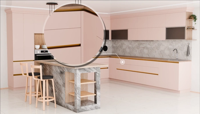 Кухня «Велия» 4,6 × 4 м в цвете розовая сакура / Sakura Pink 3114: фурнитура