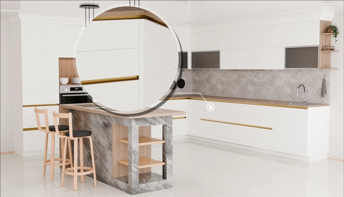 Кухня «Велия» 4,6 × 4 м в цвете белый / Soft Touch White 734: фурнитура