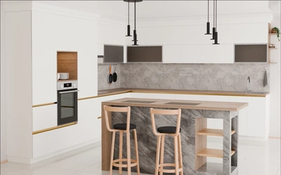 Кухня «Велия» 4,6 × 4 м в цвете белый / Soft Touch White 734 ракурс 3