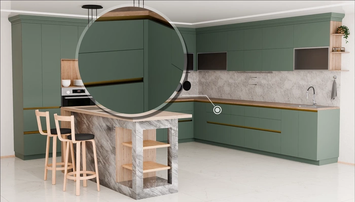 Кухня «Велия» 4,6 × 4 м в цвете лесной зелёный / Forest Green 3027: фурнитура