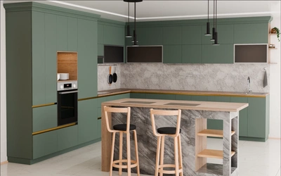 Кухня «Велия» 4,6 × 4 м в цвете лесной зелёный / Forest Green 3027 ракурс 3