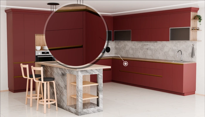 Кухня «Велия» 4,6 × 4 м в цвете тёмный терракотовый / Rustic Red 3026: фурнитура