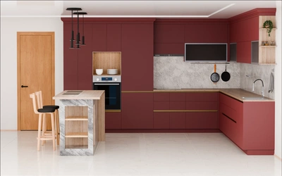 Кухня «Велия» 4,6 × 4 м в цвете тёмный терракотовый / Rustic Red 3026 ракурс 2