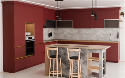 Кухня «Велия» 4,6 × 4 м в цвете тёмный терракотовый / Rustic Red 3026 ракурс 3