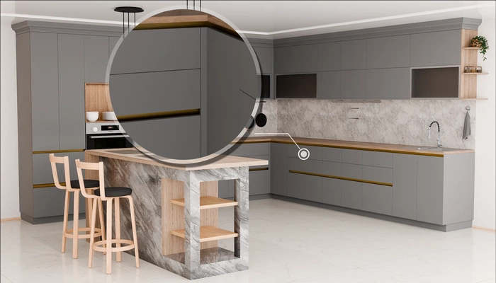 Кухня «Велия» 4,6 × 4 м в цвете графитовый серый / Royal Grey 3022: фурнитура