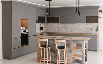 Кухня «Велия» 4,6 × 4 м в цвете графитовый серый / Royal Grey 3022 ракурс 3