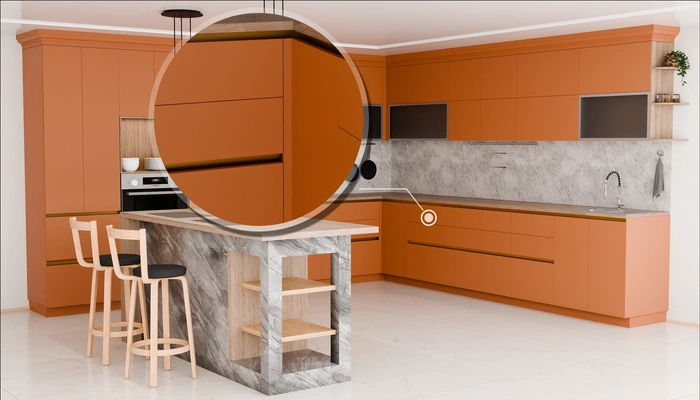 Кухня «Велия» 4,6 × 4 м в цвете карамельно-коричневый / Tobac 3092: фурнитура