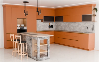 Кухня «Велия» 4,6 × 4 м в цвете карамельно-коричневый / Tobac 3092 ракурс 1