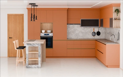 Кухня «Велия» 4,6 × 4 м в цвете карамельно-коричневый / Tobac 3092 ракурс 2