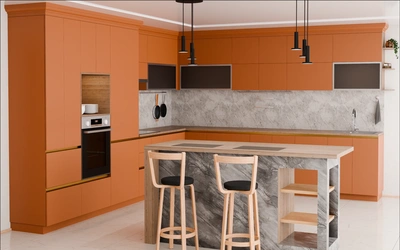 Кухня «Велия» 4,6 × 4 м в цвете карамельно-коричневый / Tobac 3092 ракурс 3