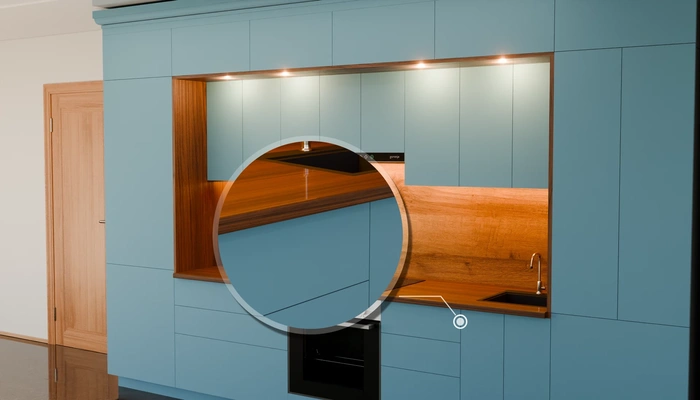 Кухня «Норви» 3,8 м в цвете океанский синий / AGT Ocean Blue 736: фурнитура