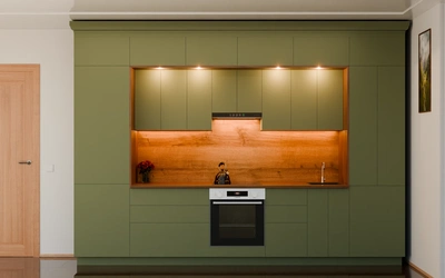 Кухня «Норви» 3,8 м в цвете оливковый зелёный / Olive Green 3097 ракурс 3