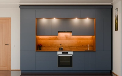 Кухня «Норви» 3,8 м в цвете тёмно-голубой / Sky Blue 3091 ракурс 3