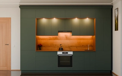 Кухня «Норви» 3,8 м в цвете лесной зелёный / Forest Green 3027 ракурс 3