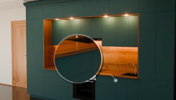 Кухня «Норви» 3,8 м в цвете тёмная морская волна / Glamorous Pacific 3029: фурнитура