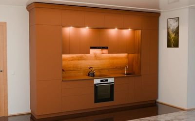 Кухня «Норви» 3,8 м в цвете карамельно-коричневый / Tobac 3092 ракурс 1