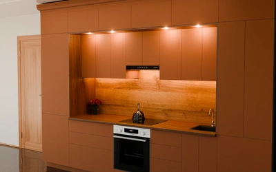 Кухня «Норви» 3,8 м в цвете карамельно-коричневый / Tobac 3092 ракурс 2