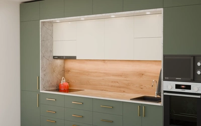 Прямая кухня «Виора» 3,5 м, фасады AGT Forest Green 3027, вид справа