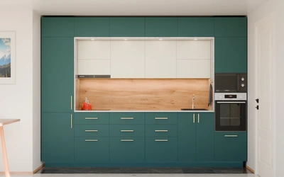 Прямая кухня «Виора» 3,5 м, фасады AGT Glamorous Pacific 3029, вид спереди