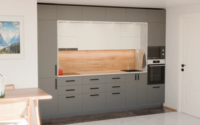 Прямая кухня «Виора» 3,5 м, фасады AGT Royal Grey 3022, вид слева