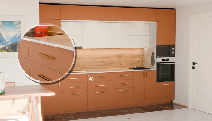 Прямая кухня «Виора» 3,5 м, фасады AGT Tobac 3092, детали фурнитуры