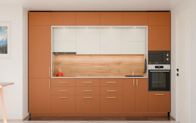 Прямая кухня «Виора» 3,5 м, фасады AGT Tobac 3092, вид спереди