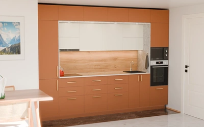 Прямая кухня «Виора» 3,5 м, фасады AGT Tobac 3092, вид слева