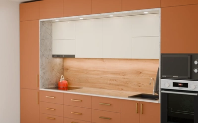 Прямая кухня «Виора» 3,5 м, фасады AGT Tobac 3092, вид справа