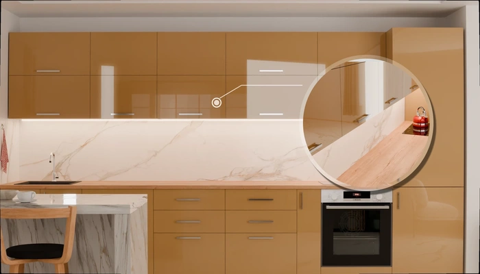 Прямая кухня «Виен» 3,9 м, фасады AGT HG New Vison 878, детали фурнитуры