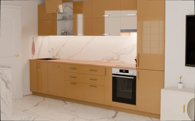 Прямая кухня «Виен» 3,9 м, фасады AGT HG New Vison 878, вид справа