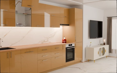 Прямая кухня «Виен» 3,9 м, фасады AGT HG New Vison 878, вид слева