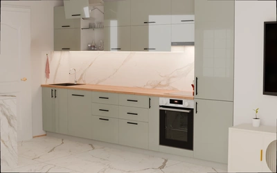 Прямая кухня «Виен» 3,9 м, фасады AGT HG Onyx Grey 6016, вид справа