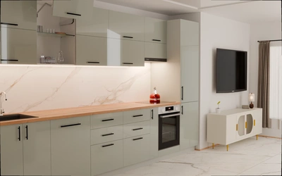 Прямая кухня «Виен» 3,9 м, фасады AGT HG Onyx Grey 6016, вид слева