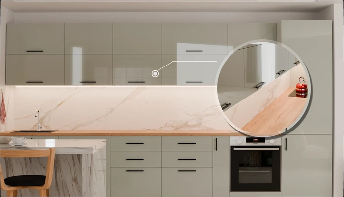 Прямая кухня «Виен» 3,9 м, фасады AGT HG Onyx Grey 6016, детали фурнитуры