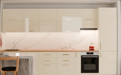 Прямая кухня «Виен» 3,9 м, фасады AGT HG Bianco 647, вид спереди