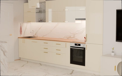 Прямая кухня «Виен» 3,9 м, фасады AGT HG Bianco 647, вид справа